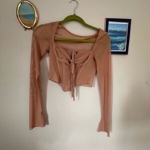 Mesh Tan Long Sleeve Women's Going Out Top